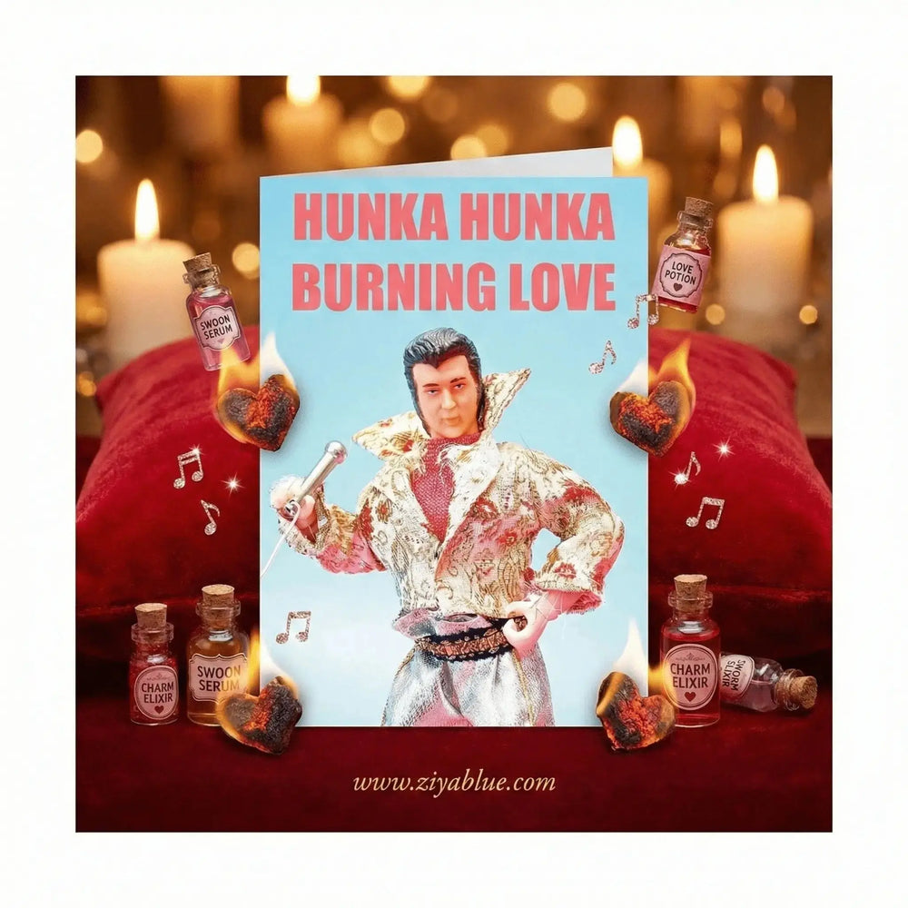 Elvis Love Card: The "Hunka Hunka Burning Love" Greeting Bite Your Granny Ziya Blue