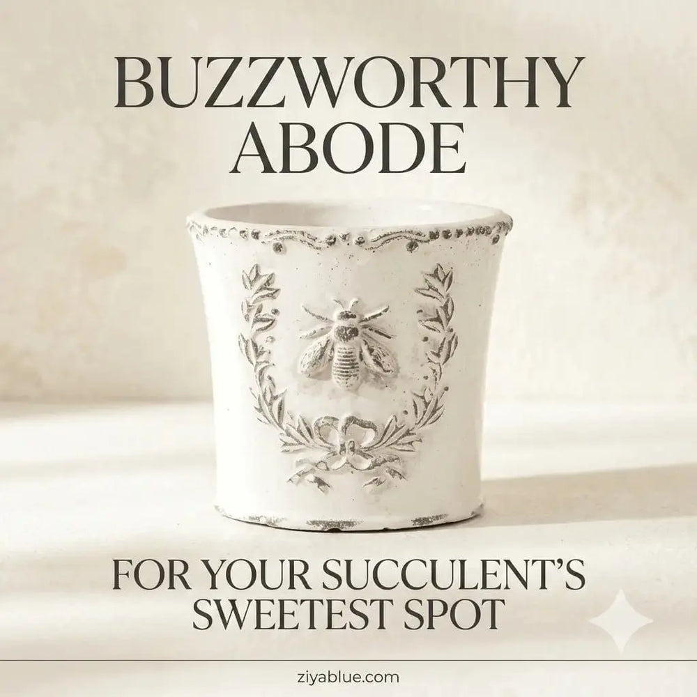 Embossed Bee Cement Planter - 4" Vintage Crest Pot Abbott Ziya Blue