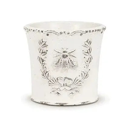 Embossed Bee Cement Planter - 4" Vintage Crest Pot Abbott Ziya Blue