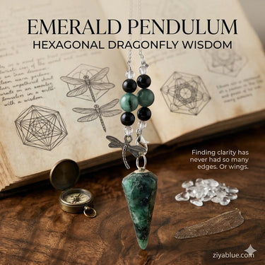 Emerald Pendulum: Hexagonal Dragonfly Wisdom  Ziya Blue