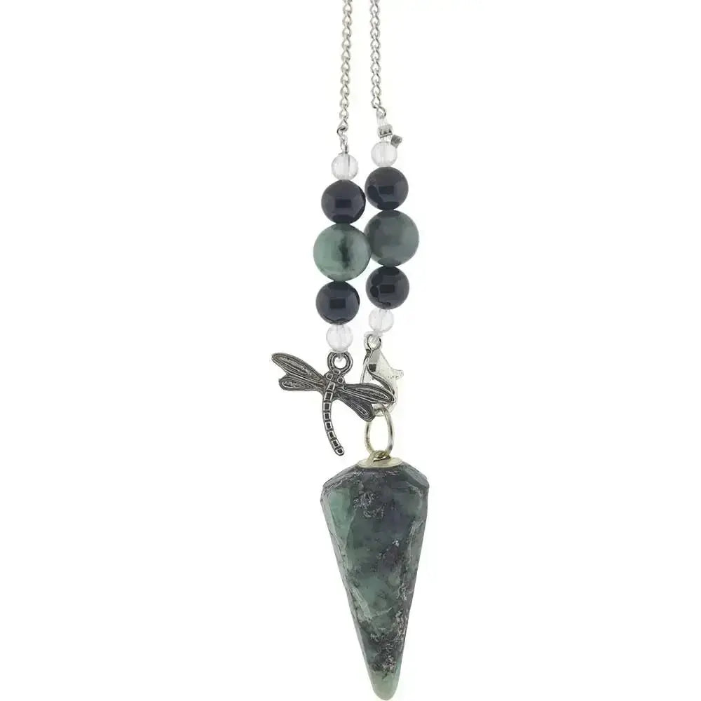 Emerald Pendulum: Hexagonal Dragonfly Wisdom  Ziya Blue
