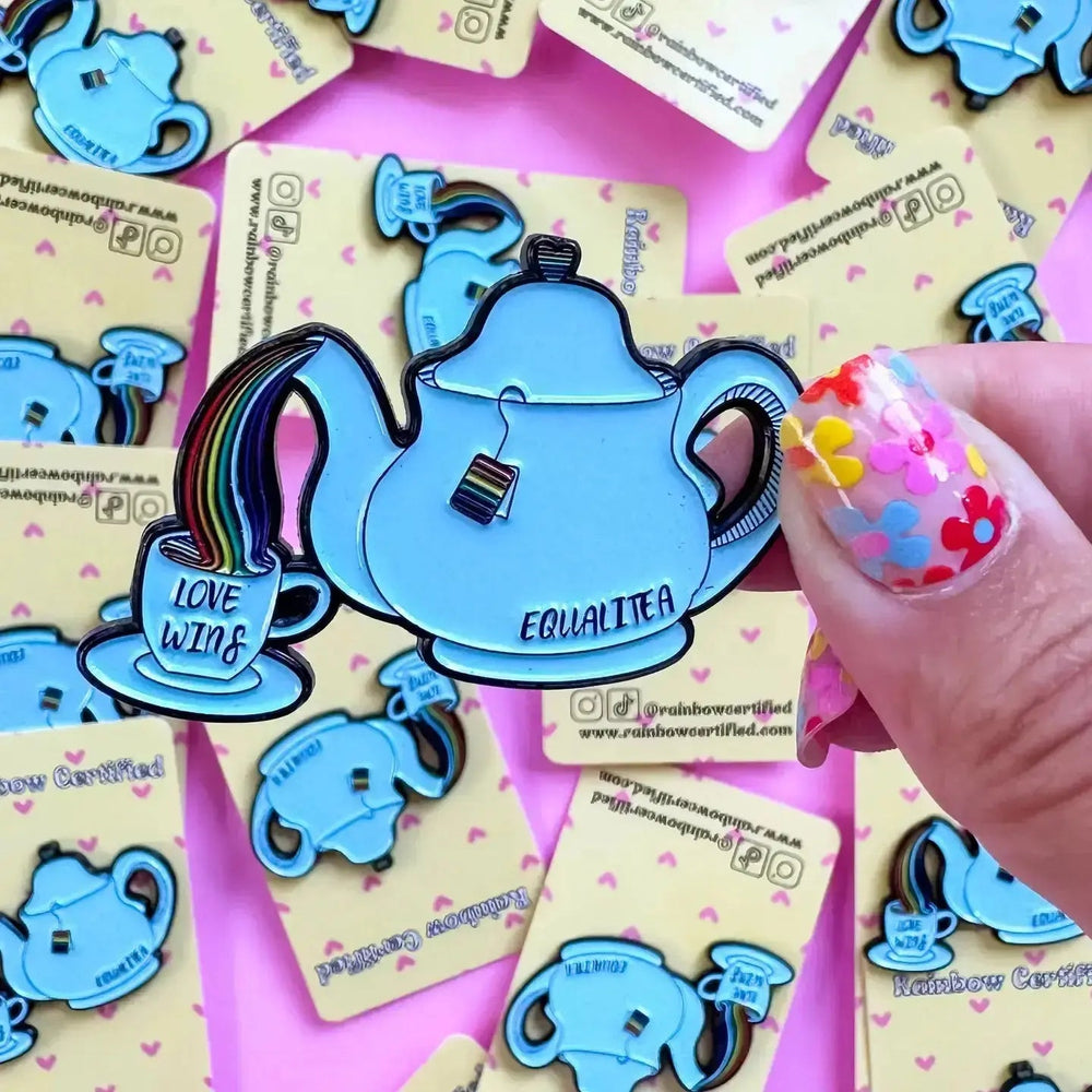 Equali-TEA Enamel Pin: LGBTQ Pride Decor Rainbow Certified Ziya Blue