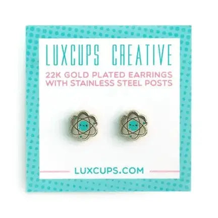 Excited Atom Earrings | 22k Gold Plated Science Jewelry LuxCups Ziya Blue