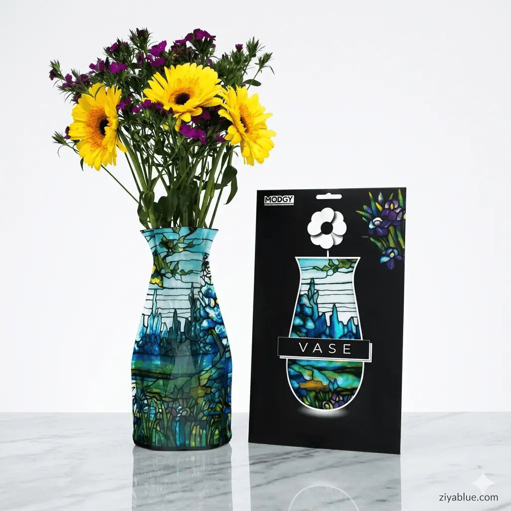 Expandable Plastic Vase: Flat-to-Fab Flower Holder Modgy Ziya Blue
