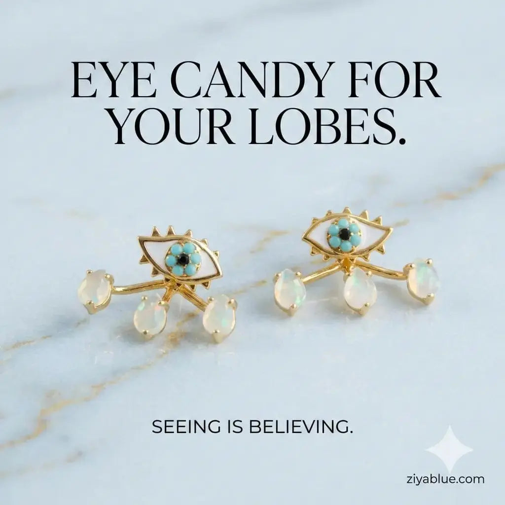 Eye Stud Earrings w/ Jaclets Wildflower Co. Ziya Blue