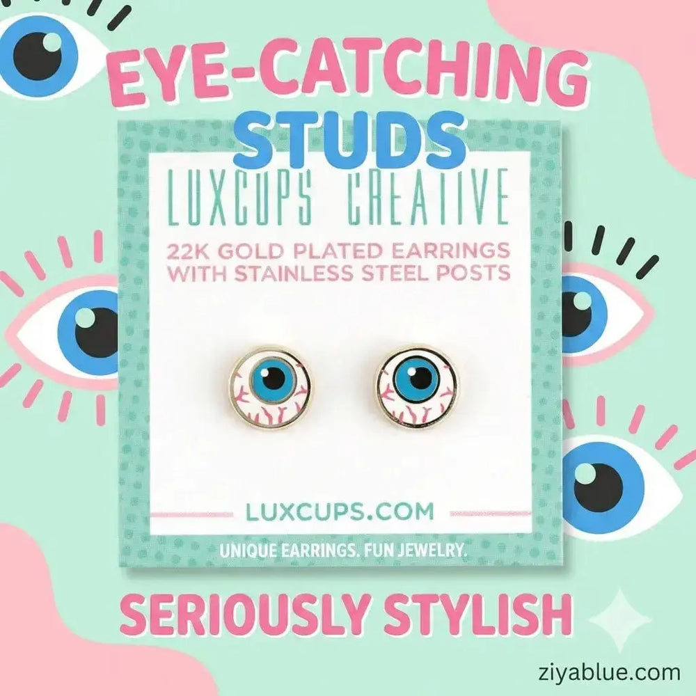 Eyeball Stud Earrings | 22k Gold Plated LuxCups Ziya Blue