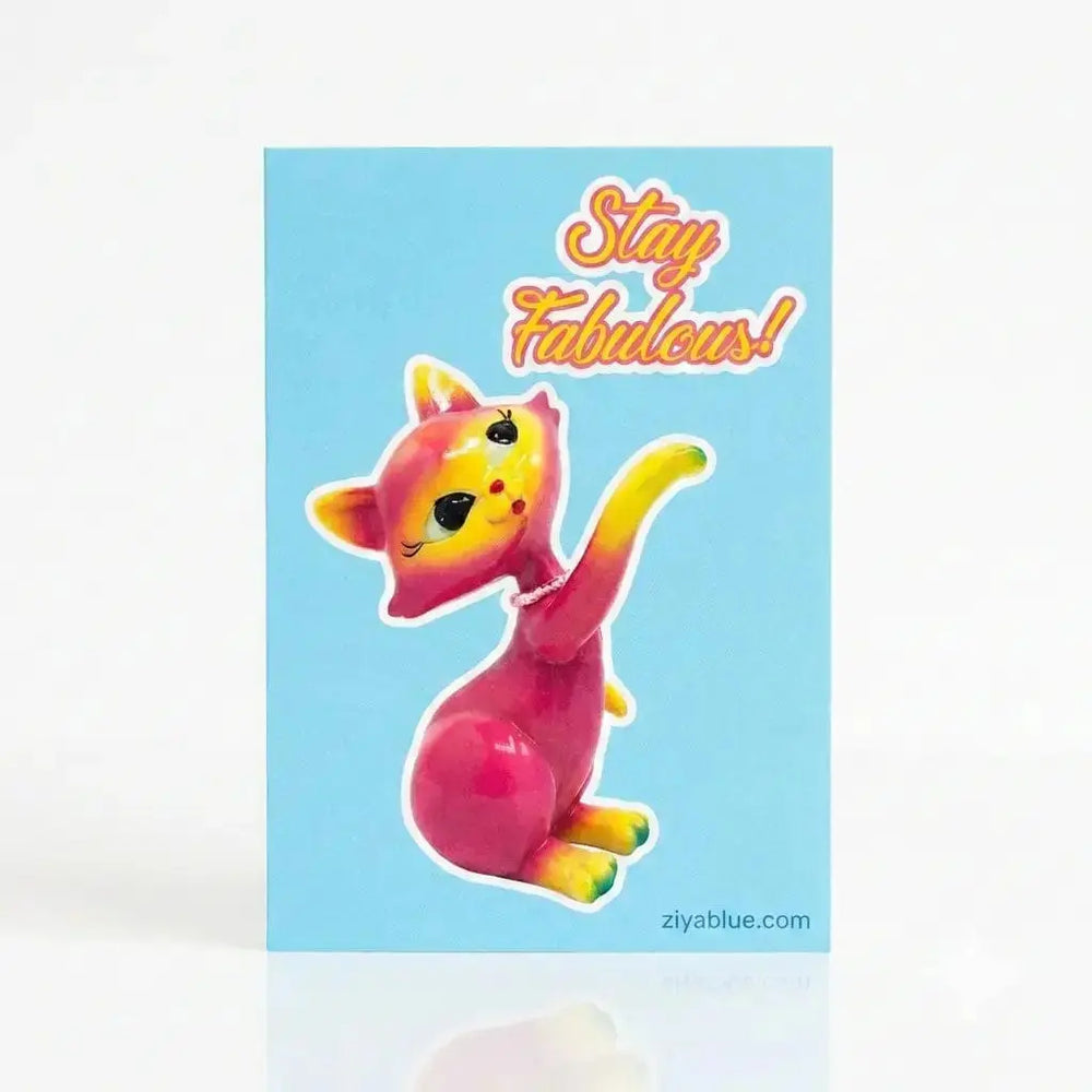 Fabulous Cat Greeting Card: The "Stay Fabulous" Feline Bite Your Granny Ziya Blue