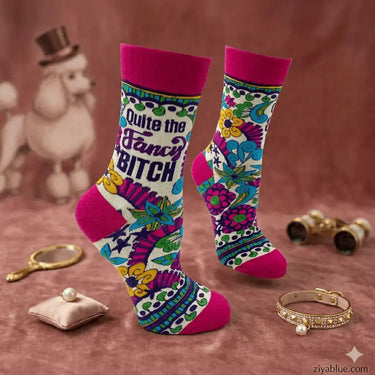 Fancy Bitch Socks: Ladies Crew Fabdaz Ziya Blue