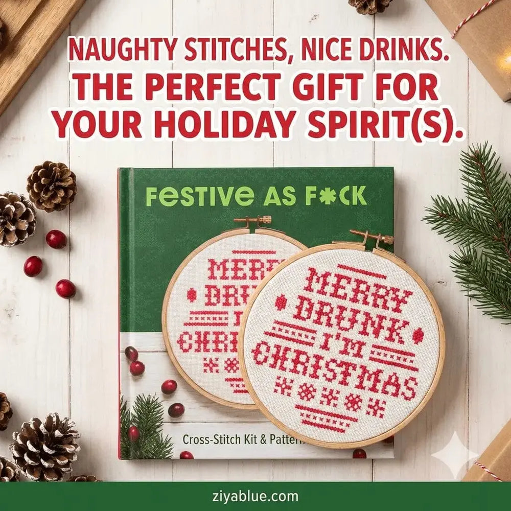 Festive As Fuck Book - Subversive Holiday Cross-Stitch Insight Editions Ziya Blue