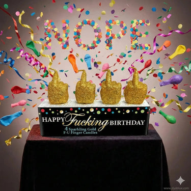 Finger Candle Set: The Happy Birthday Gold Glitter Sassy Decor Little Genie Productions Ziya Blue