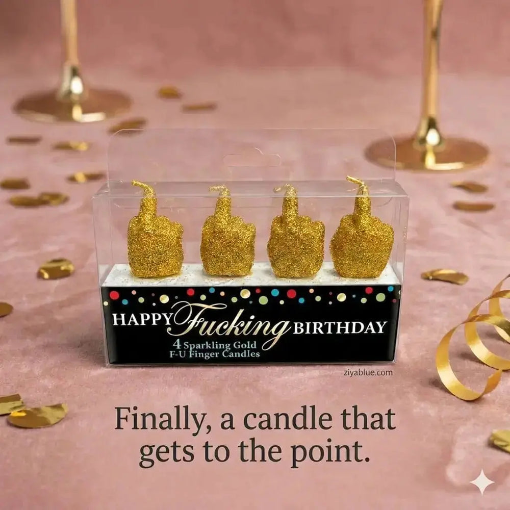 Finger Candle Set: The Happy Birthday Gold Glitter Sassy Decor Little Genie Productions Ziya Blue