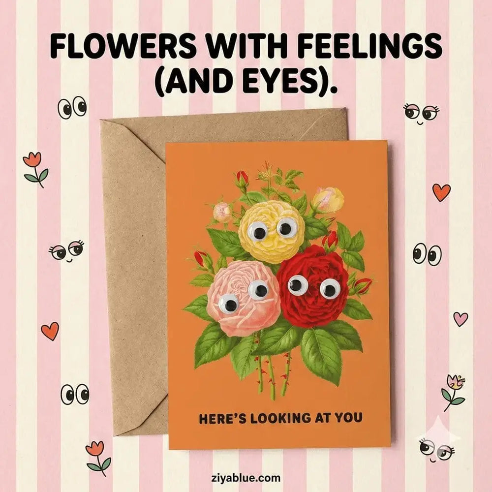 Floral Greeting Card | Funny Olivia Mew Rose Design Stay Home Club Ziya Blue