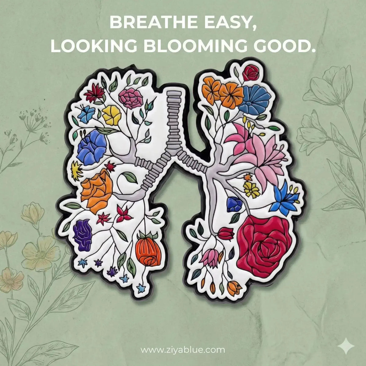 Floral Lungs Enamel Pin | Botanical Anatomical Badge Ziya Blue Ziya Blue