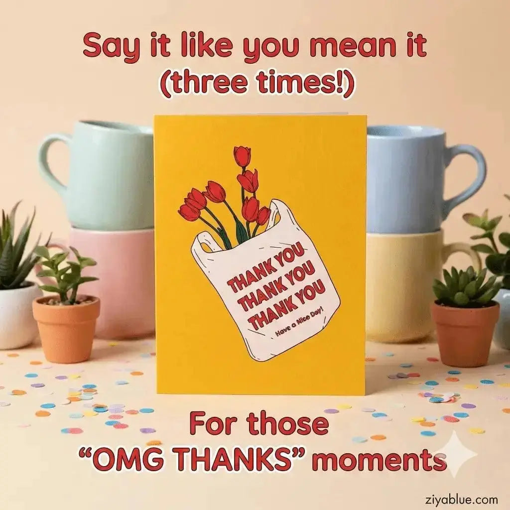 Flower Thank You Card: Floral Shopping Bag Illustration Party Mountain Paper Co. Ziya Blue