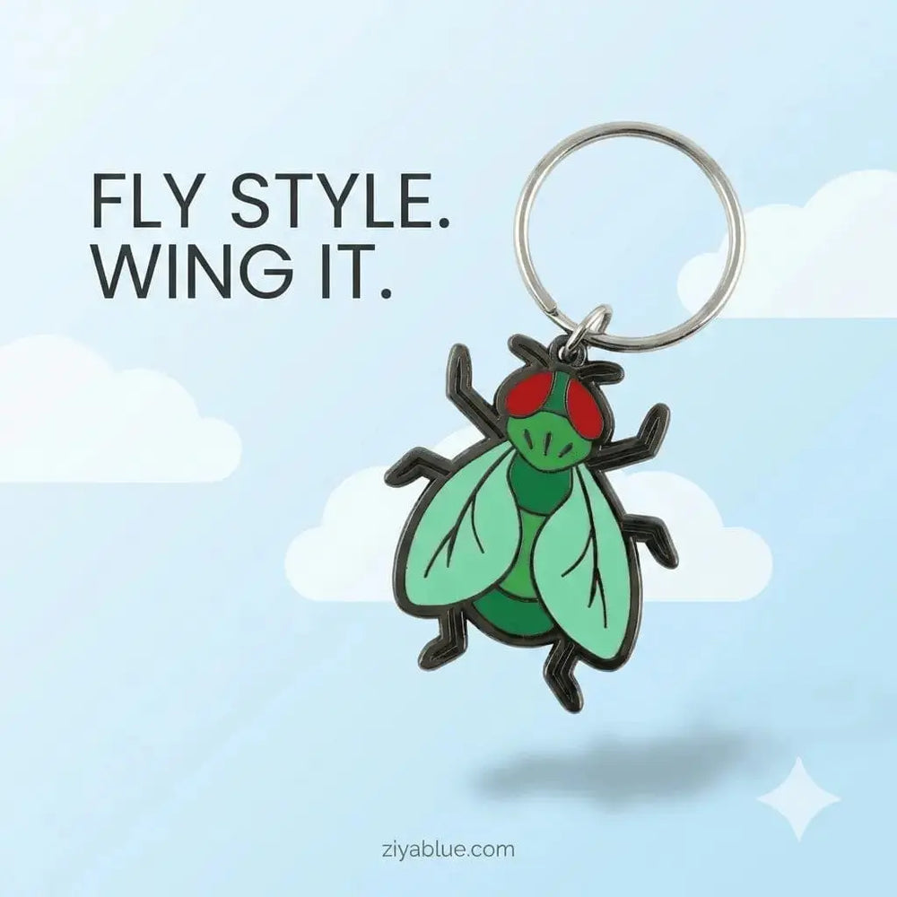 Fly Keychain | Funny Bug Gift & Enamel Bag Charm LuxCups Ziya Blue