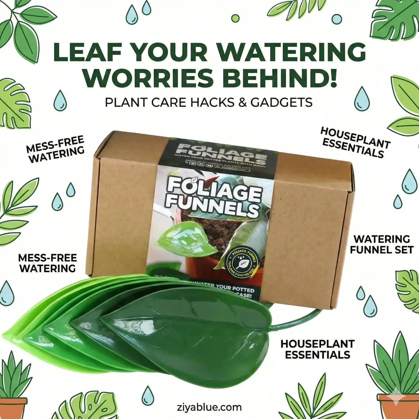Foliage Funnels Leaf Watering Tool: Plant Parent Gift Bubblegum Stuff Ziya Blue