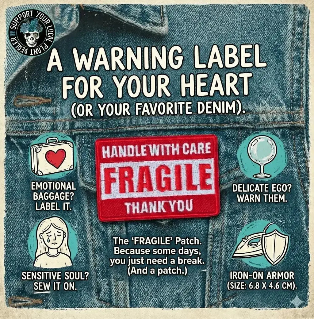 Fragile Iron-On Patch: Warning Badge Ziya Blue Ziya Blue