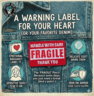 Fragile Iron-On Patch: Warning Badge Ziya Blue Ziya Blue