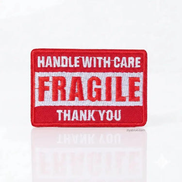 Fragile Iron-On Patch: Warning Badge Ziya Blue Ziya Blue