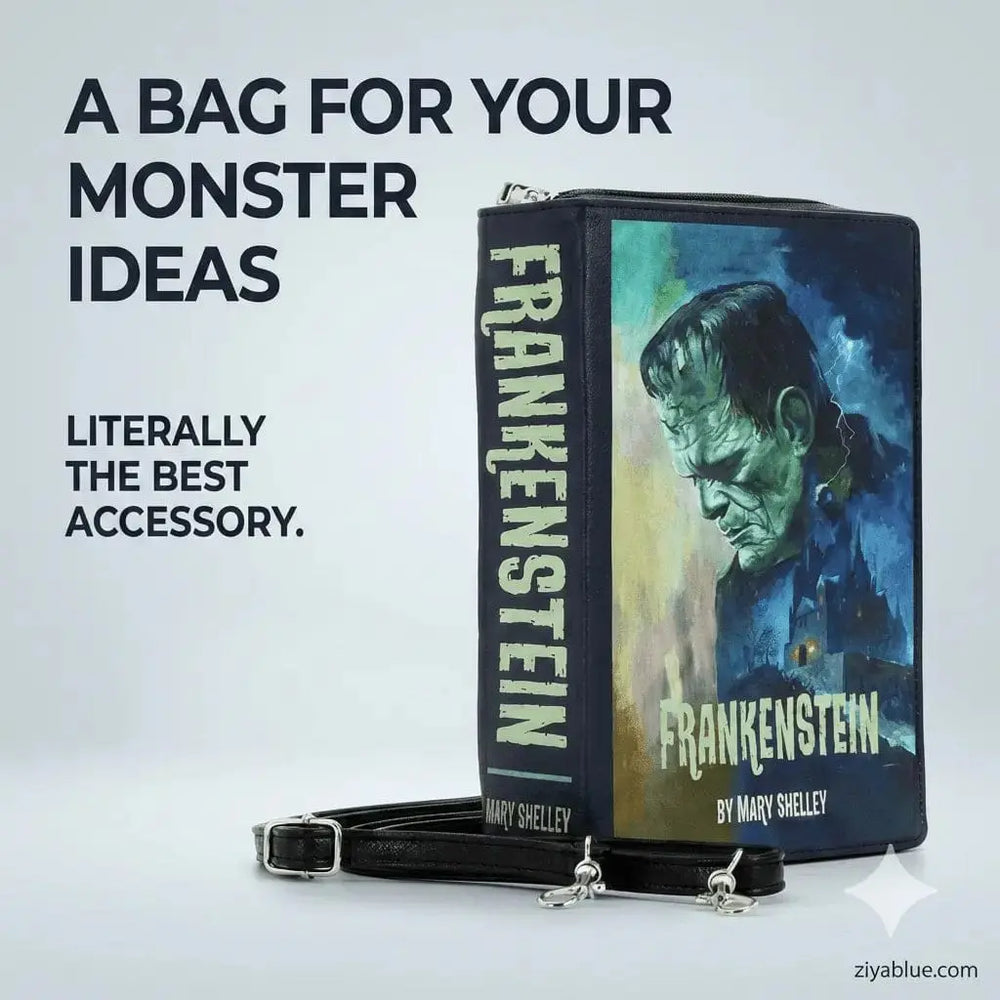 Frankenstein Book Bag - Gothic Literary Vinyl Clutch COMECO INC Ziya Blue