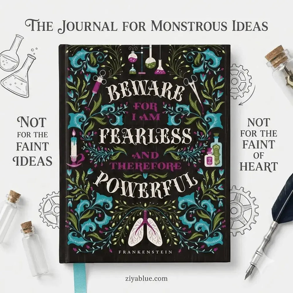 Frankenstein Foiled Journal | Jenny Zemanek Gothic Notebook Texas Bookman Ziya Blue
