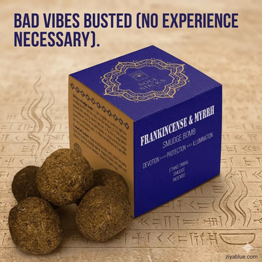 Frankincense and Myrrh Smudge Bombs | 5-Pack Sacred Ritual Kit Designs by Deekay Inc. Ziya Blue