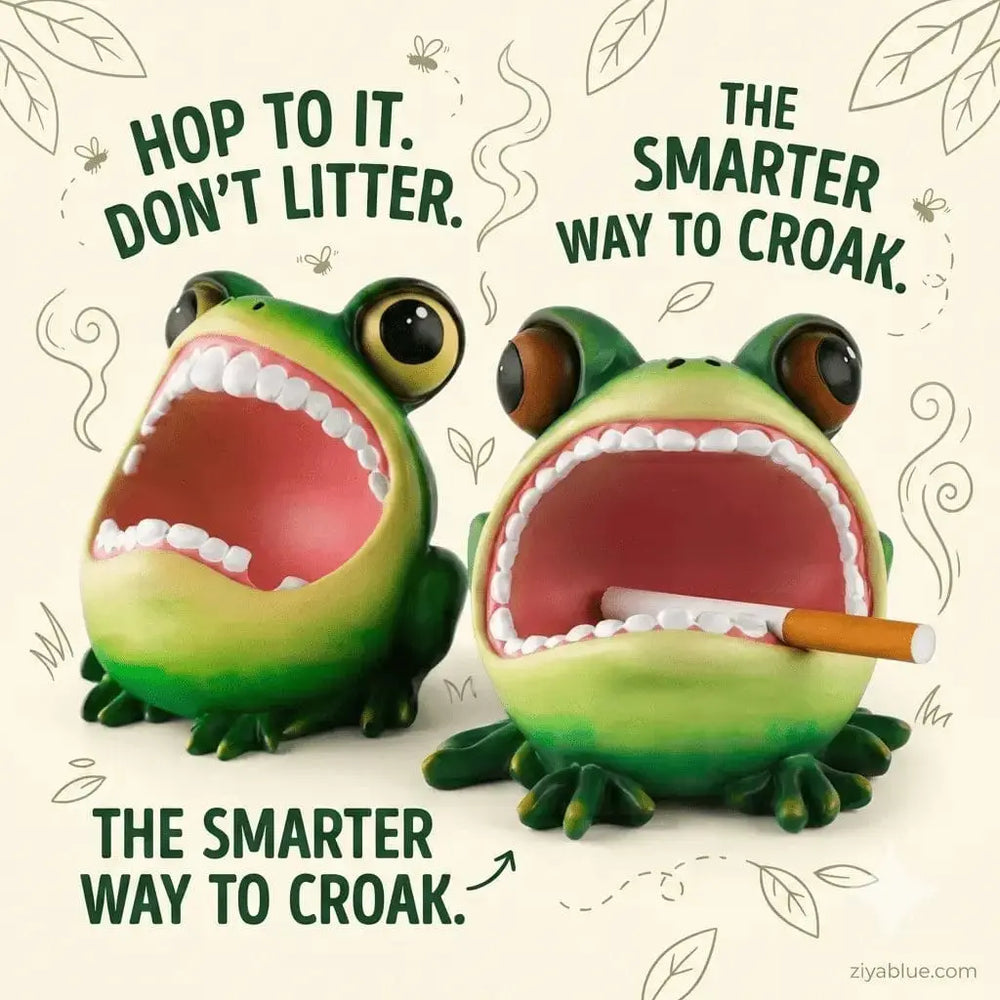 Frog Ashtray - The "Ribbiting" Toothy Grin Smoke Companion Ziya Blue Ziya Blue