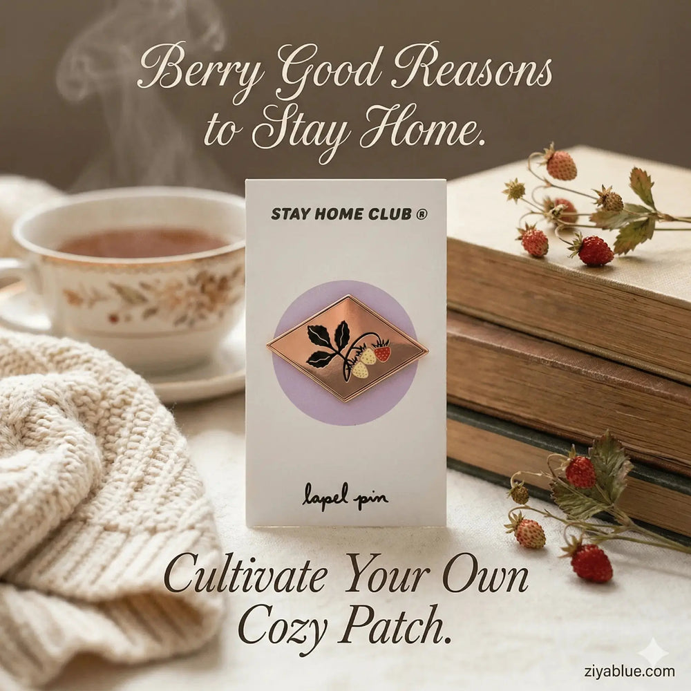 Fruits 1858 Pin | Rose Gold Strawberry Quilt Motif Stay Home Club Ziya Blue