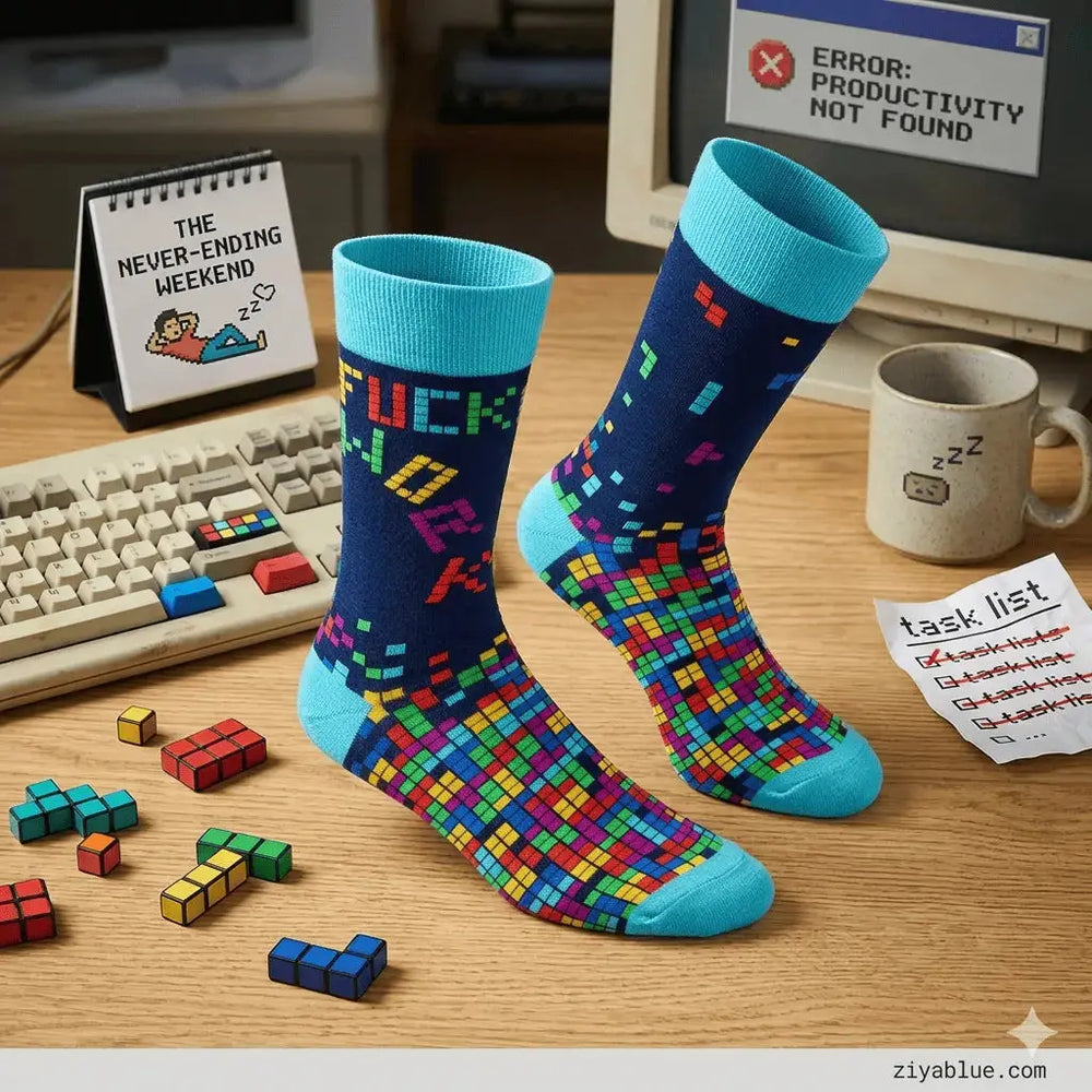 Fuck Work Mens Socks: Gamer Crew Fabdaz Ziya Blue