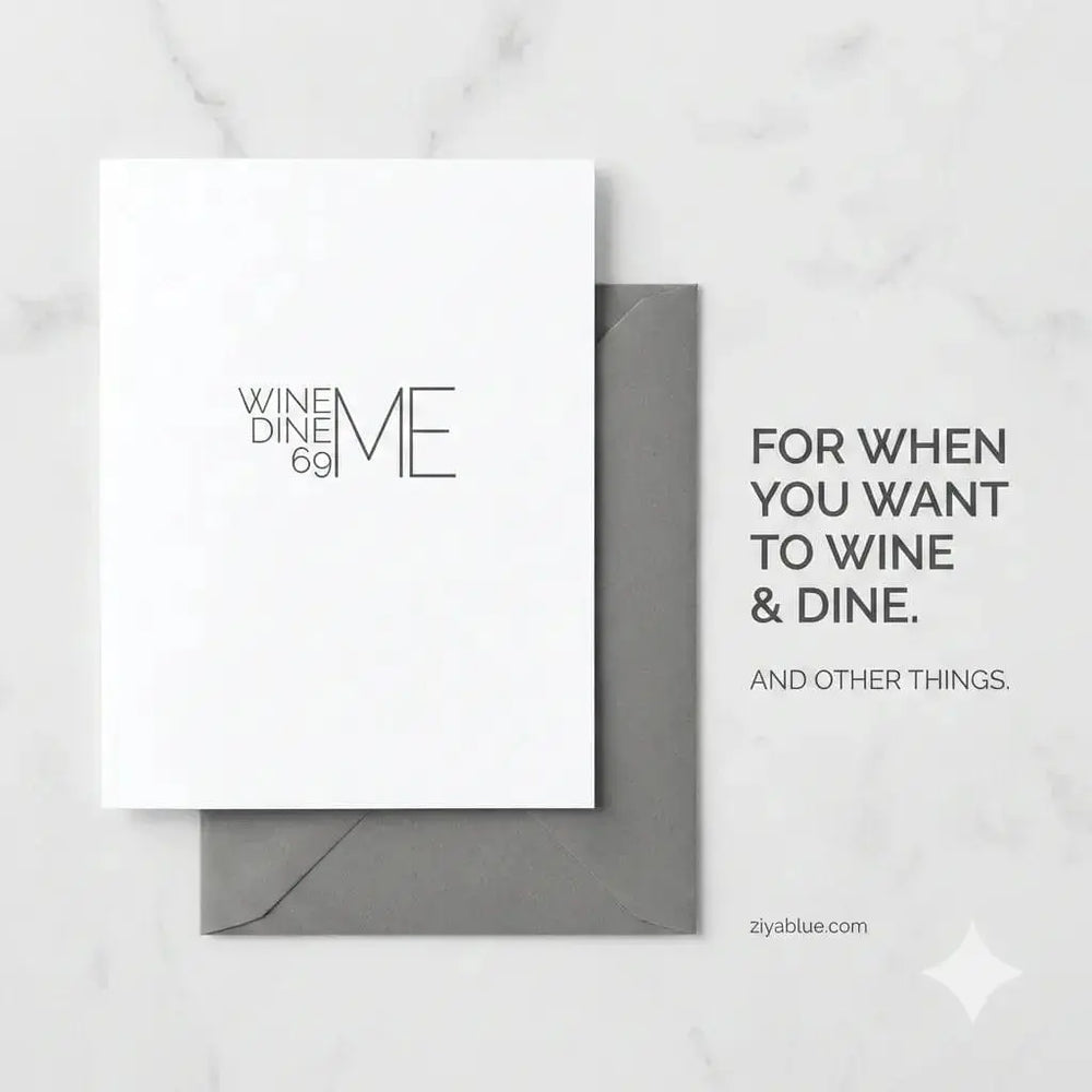 Funny Anniversary Card | "Wine Me Dine Me" Adult Greeting CARDIDEOLOGY Ziya Blue
