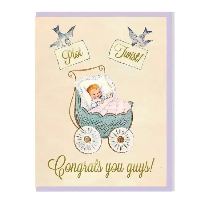 Funny Baby Shower Card: Plot Twist Greeting Smitten Kitten Ziya Blue