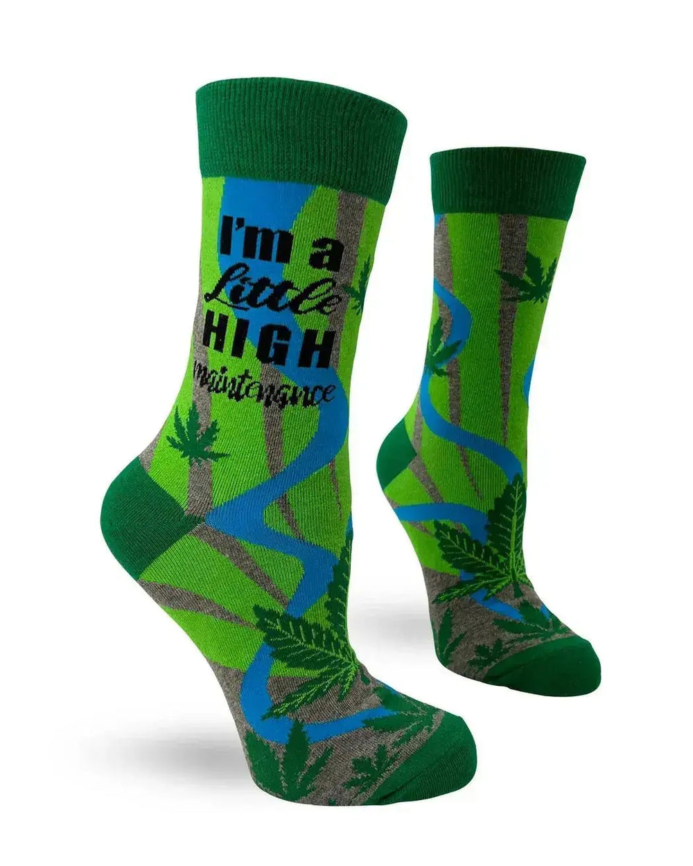 Funny Cannabis Socks: High Maintenance Women's Crew Fabdaz Ziya Blue