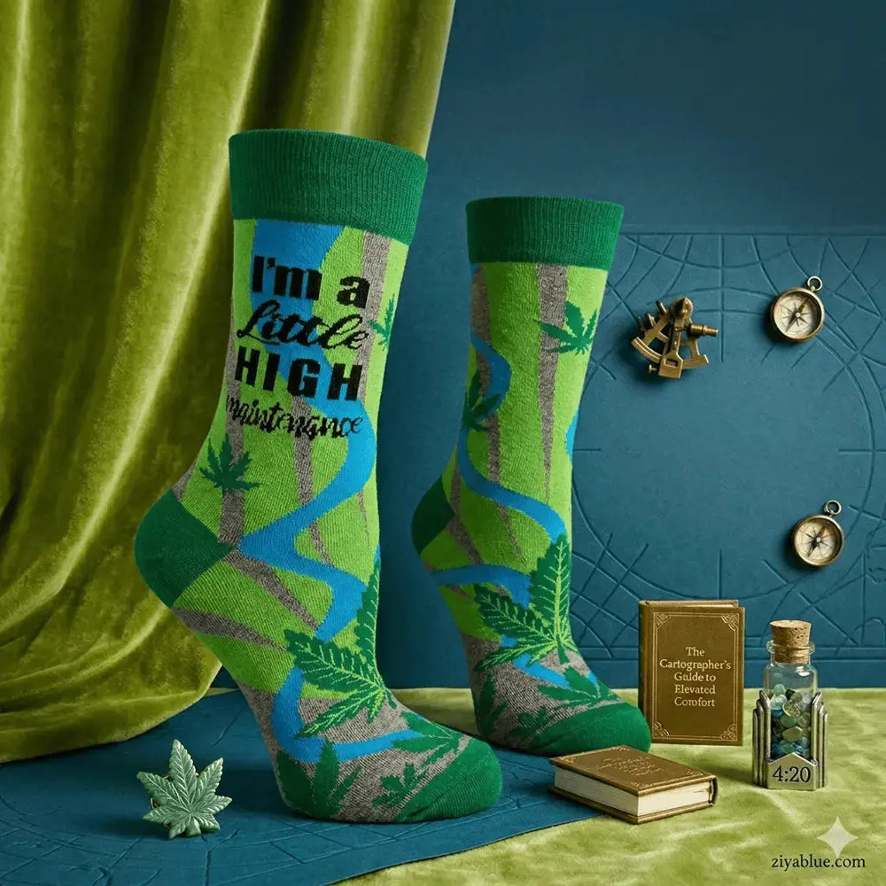 Funny Cannabis Socks: High Maintenance Women's Crew Fabdaz Ziya Blue