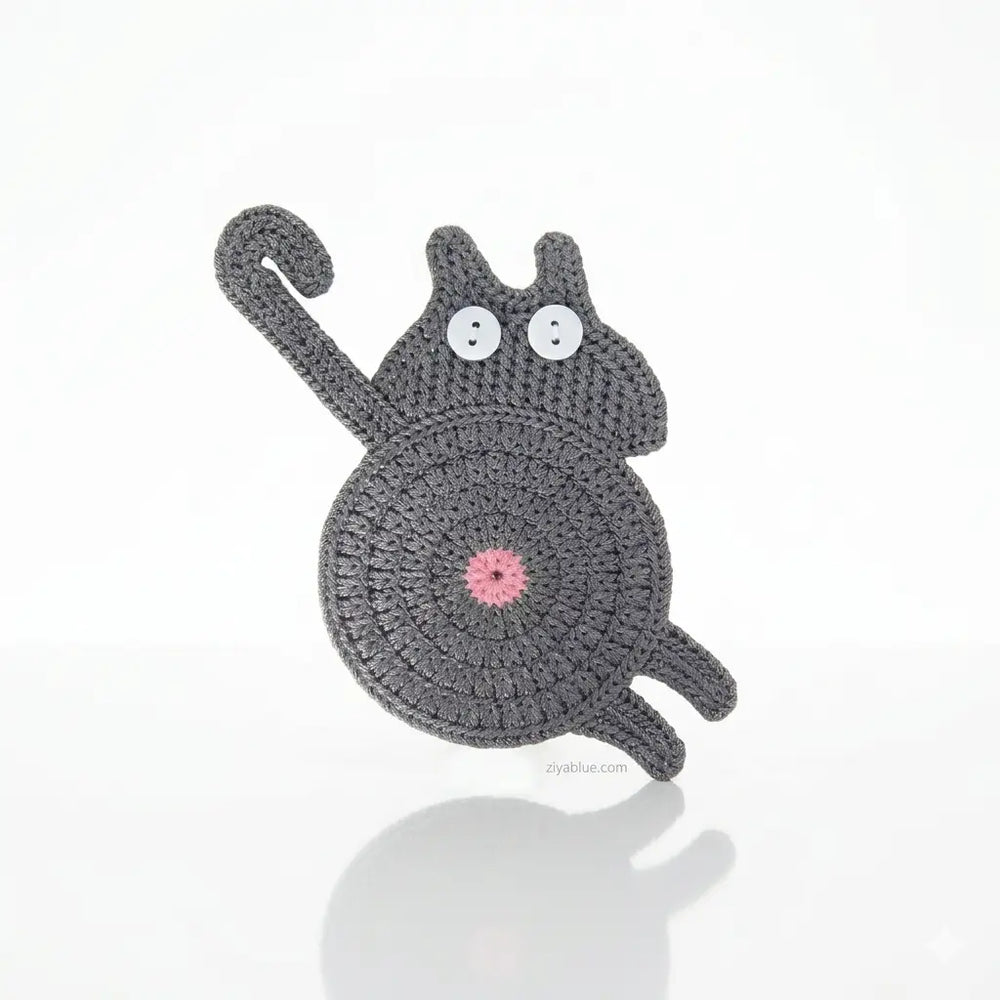 Funny Cat Lover Gift: Crochet Cat Butt Coaster  Ziya Blue