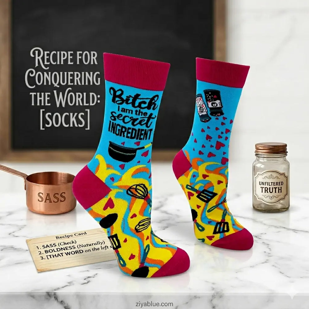 Funny Cooking Socks: Women's Secret Ingredient Crew  Ziya Blue