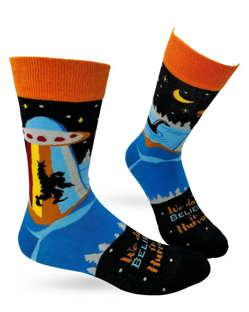 Funny Cryptid Socks: Alien & Bigfoot Men's Crew Fabdaz Ziya Blue