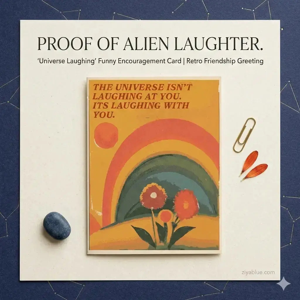 Funny Encouragement Card | "Universe Laughing" Retro Greeting Red Cap Cards Ziya Blue