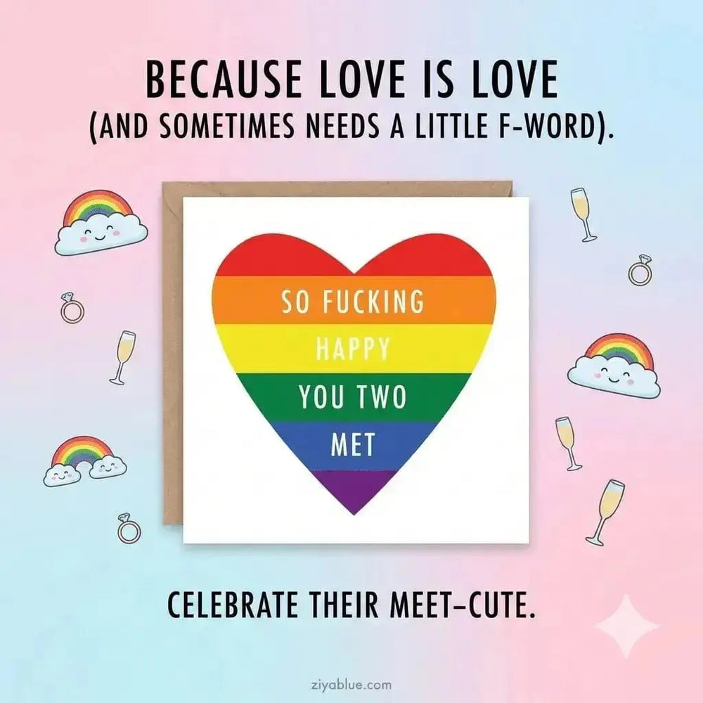 Funny Engagement Greeting Card: So Fking Happy You Two Met** Pretty By Her Ziya Blue