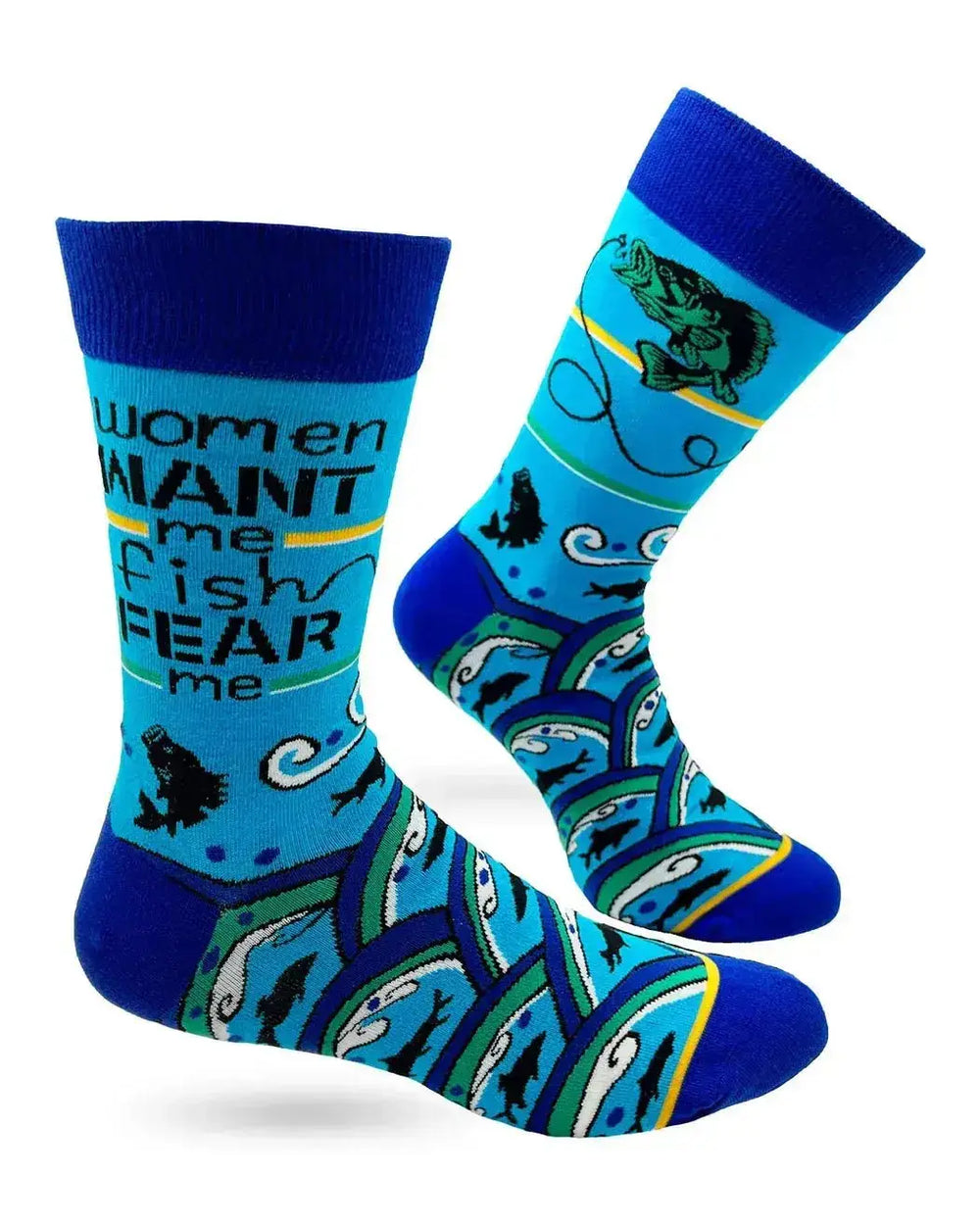 Funny Fishing Socks: Women Want Me Men's Crew Fabdaz Ziya Blue
