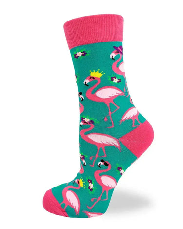 Funny Flamingo Socks: Women's Sassy Bird Crew Fabdaz Ziya Blue