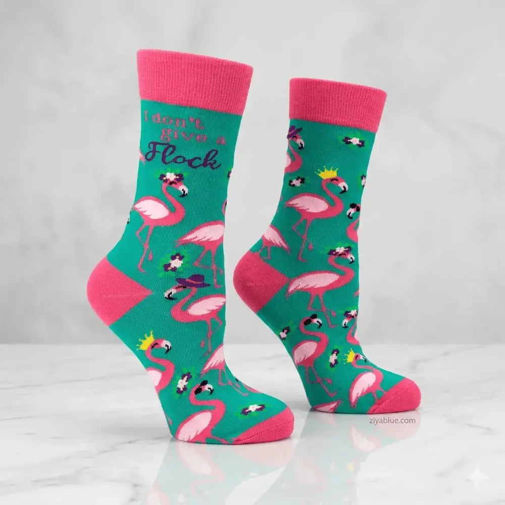 Funny Flamingo Socks: Women's Sassy Bird Crew Fabdaz Ziya Blue