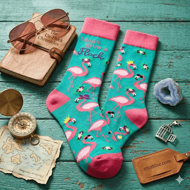 Funny Flamingo Socks: Women's Sassy Bird Crew Fabdaz Ziya Blue