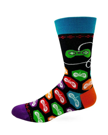 Funny Gamer Socks: Side Quests Men's Crew Fabdaz Ziya Blue
