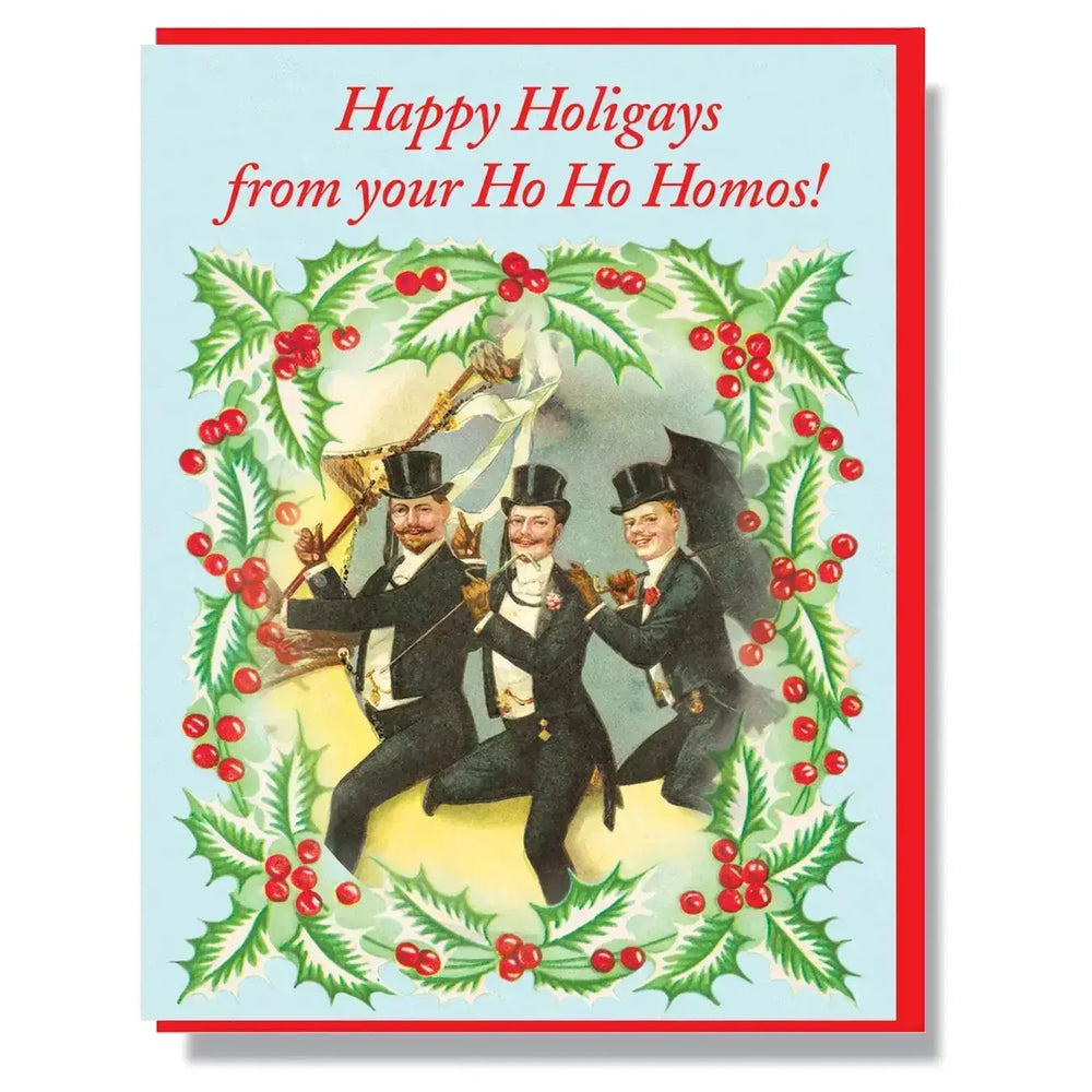 Funny Gay Holiday Card | "Happy Holigays" Ho Ho Homos Smitten Kitten Ziya Blue