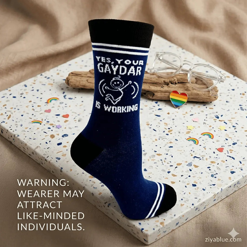 Funny Gaydar Socks: LGBTQ+ Unisex Crew Fabdaz Ziya Blue