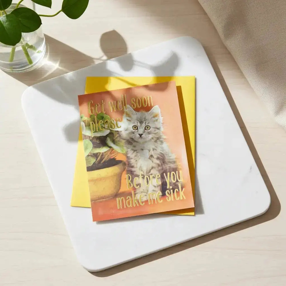 Funny Get Well Soon Card: Sarcastic Kitten Greeting Faire Ziya Blue