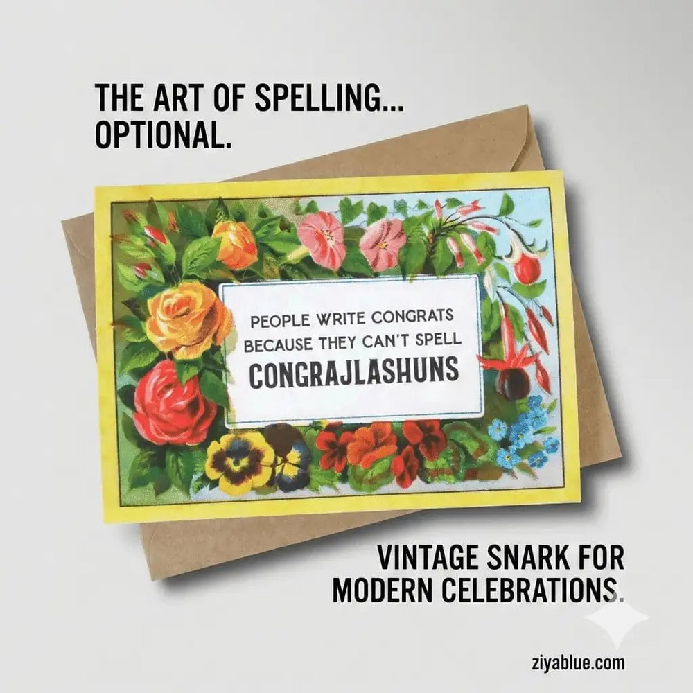 Funny Graduation Card: Congrajlashuns Bad Betty Greeting Co. Ziya Blue