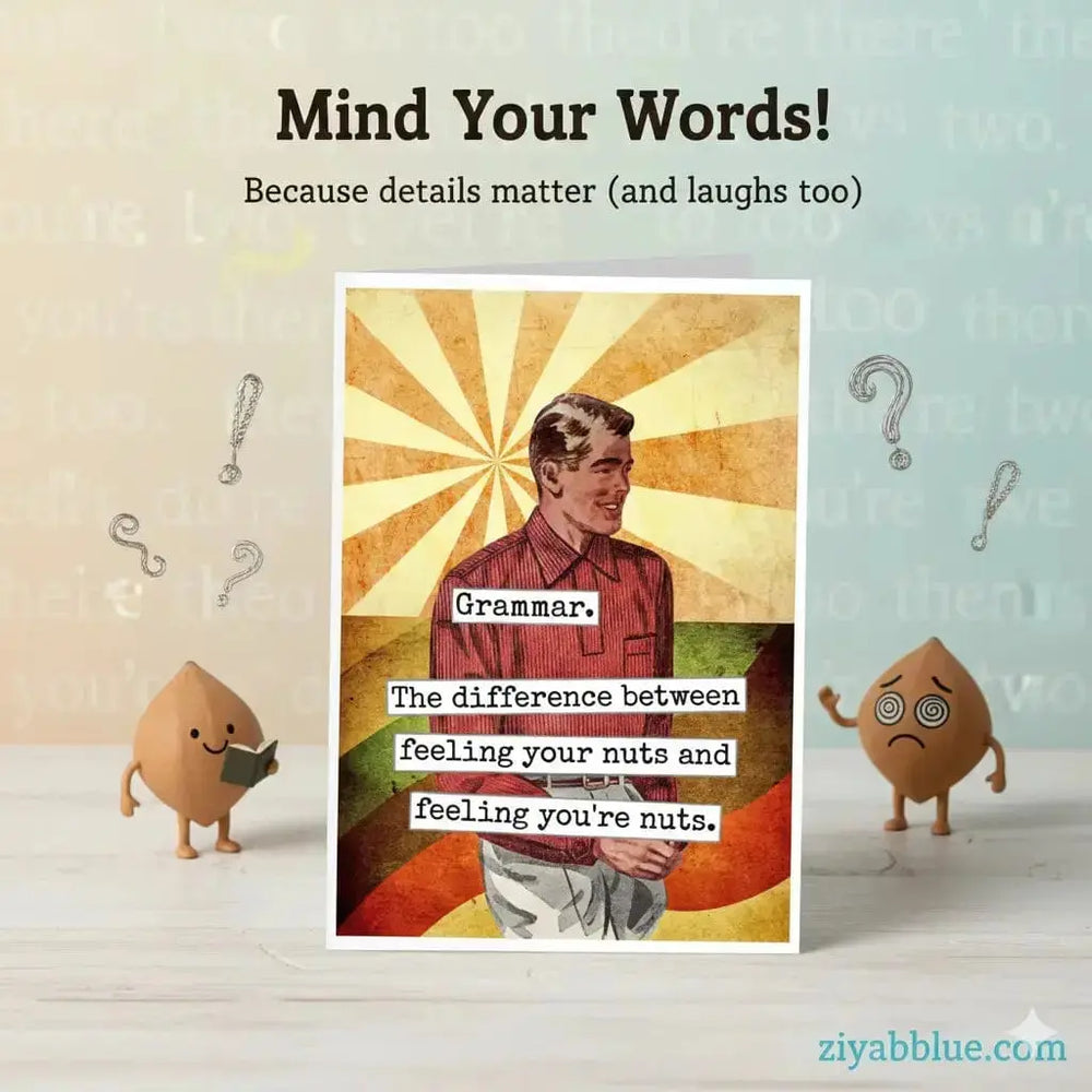 Funny Grammar Greeting Card: Punctuation Humor Faire Ziya Blue