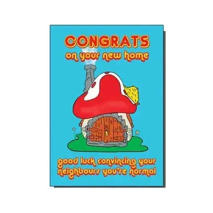 Funny Housewarming Card: Congrats on Your New Digs Bite Your Granny Ziya Blue