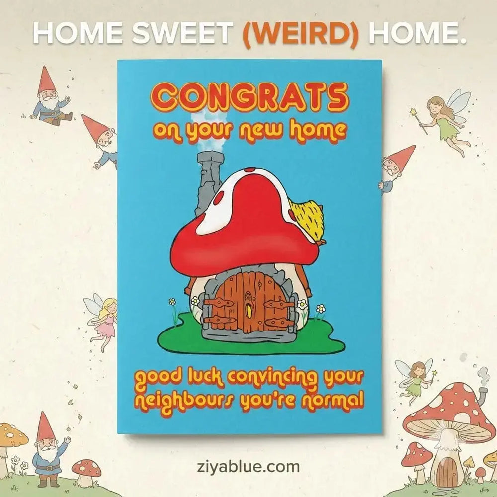 Funny Housewarming Card: Congrats on Your New Digs Bite Your Granny Ziya Blue